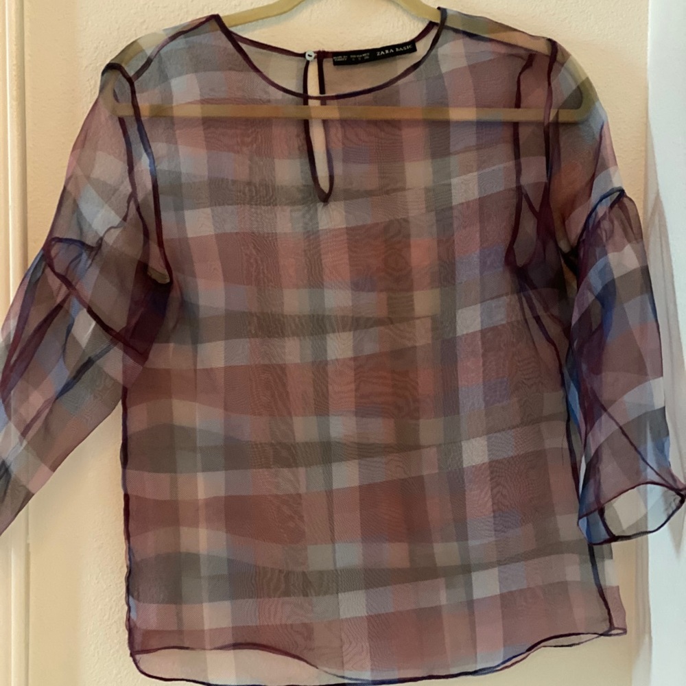 Sheer Zara plaid blouse
